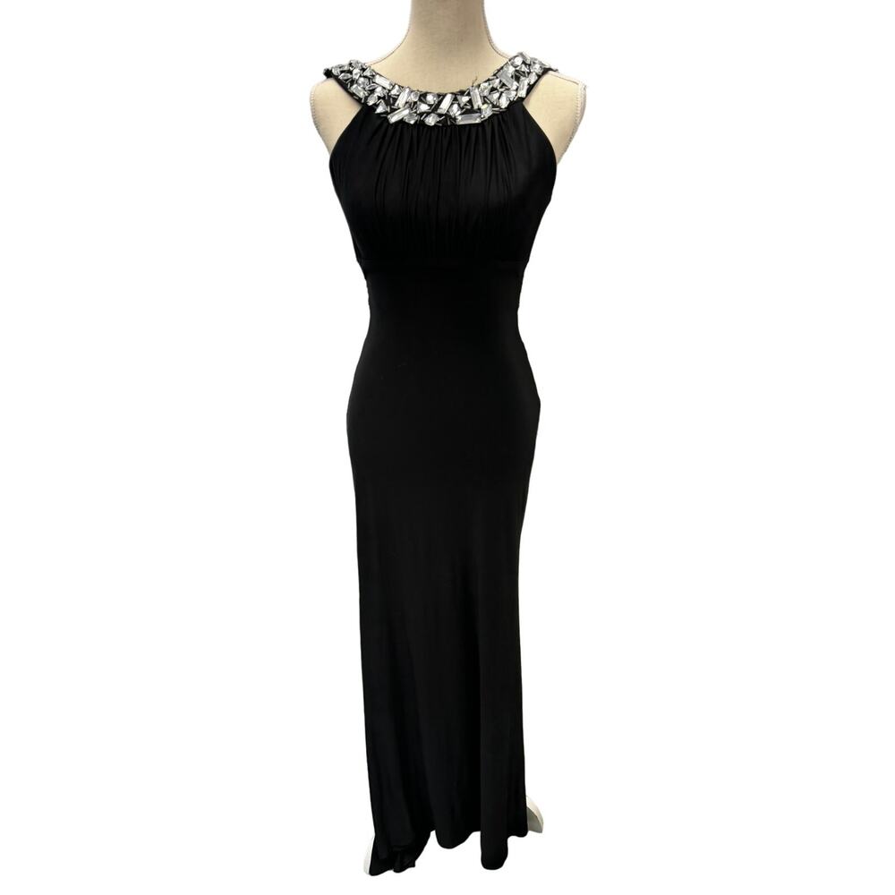 Vintage,RARE,"Dressed BY DEB" Elegant Long Blk Dress, Bling Collar,Adams‎ Family